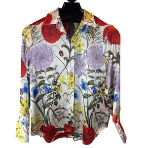 LIFE Womens Floral Print Button Up Shirt Collar Long Sleeve Size L
